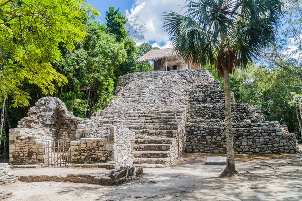 Pyramid Målade Överstycket Ruinerna Maya Staden Coba Mexiko — Stockfoto