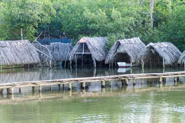 ミエル川口発見 キューバの近くで漁船のわらぶき屋根のドック — ストック写真