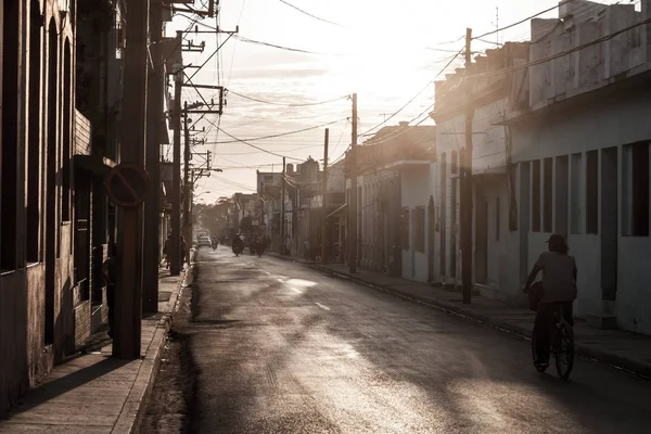 Las Tunas Cuba Ene 2016 Vista Nocturna Una Calle Las — Foto de Stock