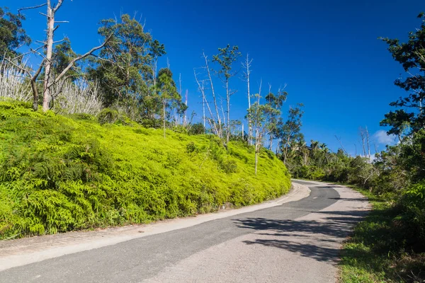 La Gran Piedra (büyük Rock) Santiago de Cuba, Cuba yakınındaki Sierra Maestra dağ aralıktaki giden yol