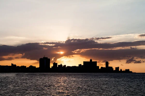 Zonsondergang Achter Skyline Van Havana Cuba — Stockfoto