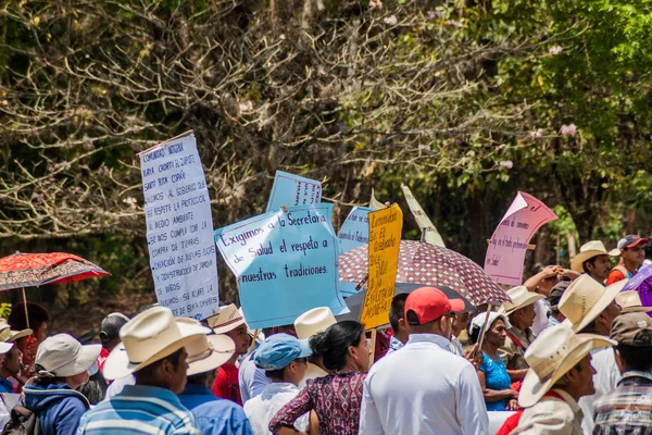 Copan Ruinas, Honduras - 12 Nisan 2016: Yerli halkın minery arkeolojik park Copan, Honduras yakınındaki karşı protesto