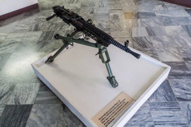 Playa Giron, Küba - 14 Şubat 2016: makineli tüfek başarısız 1961 Domuzlar Körfezi işgali Playa Giron Köyü, Küba'ya adanmış bir rmuseum Çekoslovak üretim.