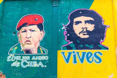 Havana, Küba - 23 Şubat 2016: Propaganda resim Havana.It bir duvara Hugo Chavez ve Che Guavara gösteriyor ve diyor ki: Küba'nın en iyi arkadaşı. Canlı.