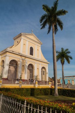 TRINIDAD, CUBA - FEB 8, 2016: Iglesia Parroquial de la Santisima Trinidad church on Plaza Mayor square in Trinidad, Cuba.