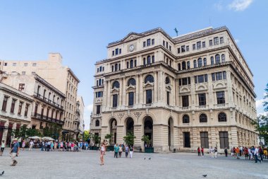 HAVANA, CUBA - FEB 23, 2016: Lonja del Comercio building on Plaza de San Francisco de Asis square in Habana Vieja.