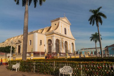 TRINIDAD, CUBA - FEB 8, 2016: Iglesia Parroquial de la Santisima Trinidad church on Plaza Mayor square in Trinidad, Cuba.