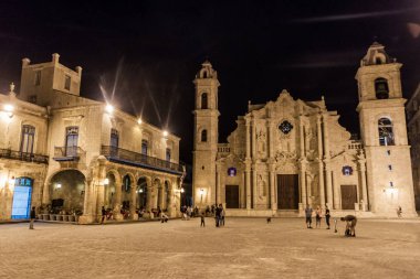 HAVANA, CUBA - FEB 20, 2016: Catedral de San Cristobal on Plaza de la Catedral square in Habana Vieja