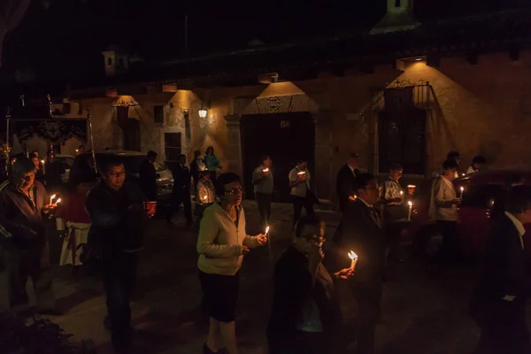 Antigua Guatemala Mart 2016 Paskalya Pazar Gece Alayı Katılımcıların Antigua — Stok fotoğraf