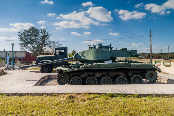 PLAYA GIRON, CUBA - FEB 14, 2016: Tank in a rmuseum dedicated to the failed 1961 Bay of Pigs invasion in Playa Giron village, Cuba.