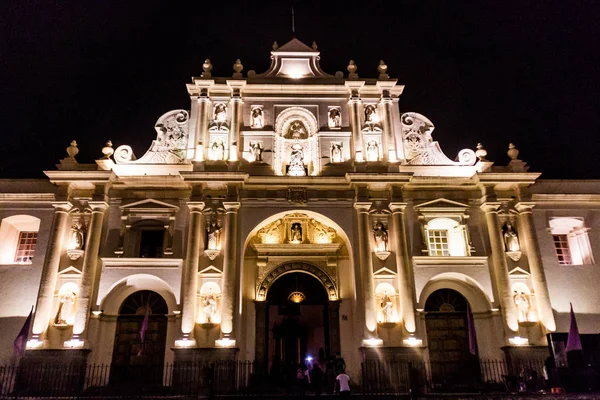 Vista Nocturna Catedral San José Plaza Mayor Antigua Ciudad Guatemala — Foto de Stock