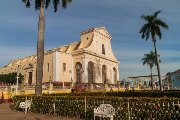 TRINIDAD, CUBA - FEB 8, 2016: Iglesia Parroquial de la Santisima Trinidad church on Plaza Mayor square in Trinidad, Cuba.