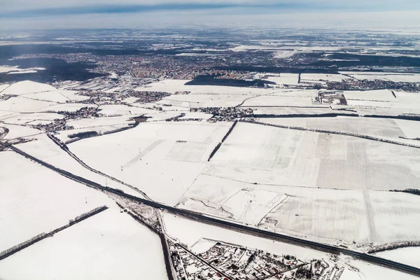 Winter Aerial View Landscape Czech Republic Freeway Kladno City — Stock Photo, Image