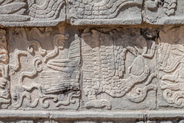 Резьба Платформе Орлов Ягуаров Археологическом Участке Чичен Ица Мексика — стоковое фото