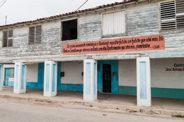 Gibara Cuba Ene 2016 Cita Fidel Castro Sobre Edificio Aldea — Foto de Stock