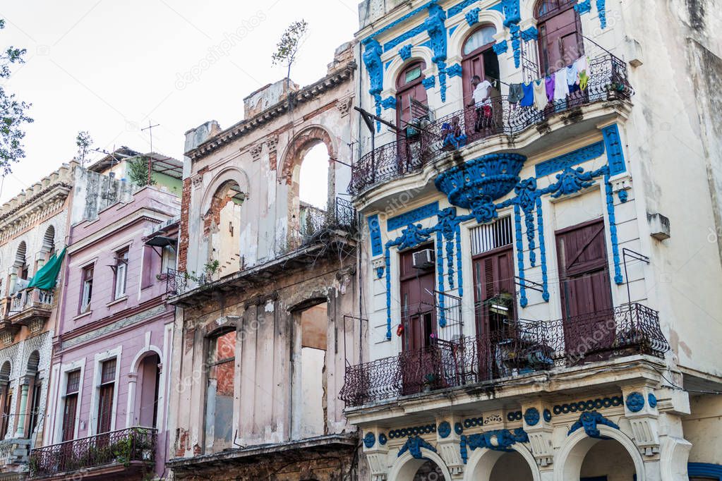 Dilapidated houses facing Paseo de Marti (Prado) avenue in Havana