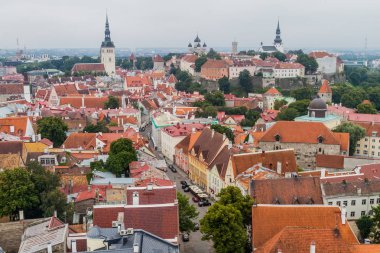Tallinn, Estonya 'daki eski şehrin havadan görünüşü