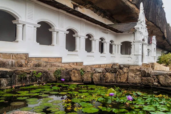 Zewnętrzna Część Złota Świątynia Dambulla Stawem Kwiat Lotosu Sri Lanka — Zdjęcie stockowe