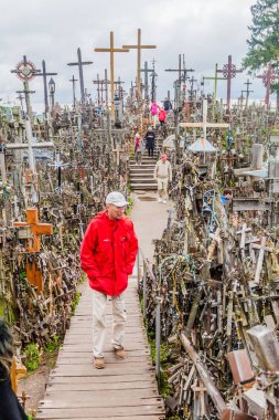 Siauliai, Litvanya - 18 Ağustos 2016: Hill, haçlar, hac sitesi Kuzey Litvanya'daki