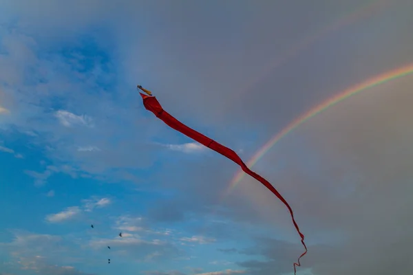 Regenbogen Und Drachen Über Dem Galle Fort Sri Lanka — Stockfoto