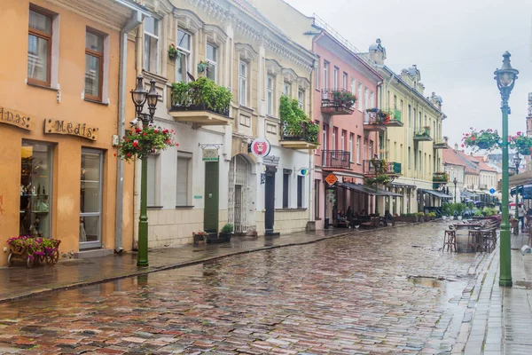 Kaunas, Litvanya - 16 Ağustos 2016: Vilniaus görünüm gatve Kaunas, Litvanya sokak.