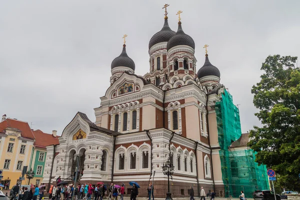 Tallinn, Estonya - 22 Ağustos 2016: Ziyaretçiler ve Alexander Nevsky Ortodoks Katedrali Tallinn, kalabalıklar.