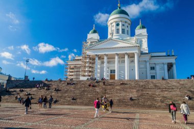 Helsinki, Finlandiya - 24 Ağustos 2016: Fin Evanjelist Lutheran Katedrali, Helsinki Senato Meydanı