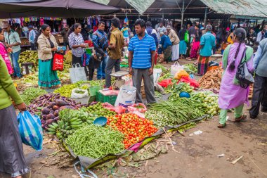 Nuwara Eliya, Sri Lanka - 17 Temmuz 2016: İnsanlar üretmek piyasa Nuwara Eliya şehirdeki dükkanında.
