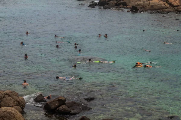 Pigeon Island Sri Lanka Juli 2016 Människor Snorkel Ett Korallrev — Stockfoto