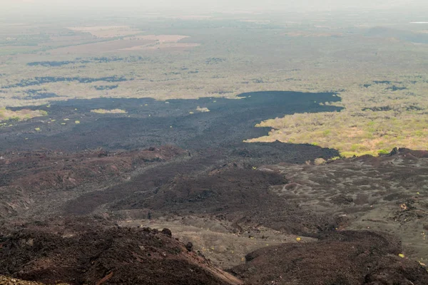 Fluye Lava Desde Volcán Cerro Negro Nicaragua — Foto de Stock