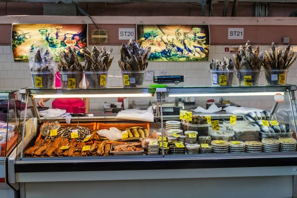 Ryga Łotwa Sierpnia 2016 Fish Stall Riga Central Market Łotwa — Zdjęcie stockowe