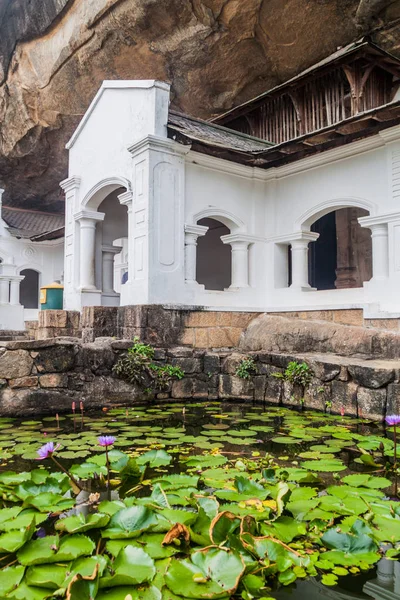 Zewnętrzna Część Złota Świątynia Dambulla Stawem Kwiat Lotosu Sri Lanka — Zdjęcie stockowe