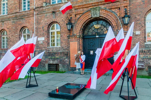 Гданськ Польща Вересня 2016 Польська Прапори Ознаменування Оборони Польський Поштовий — стокове фото