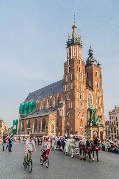 Krakow Poland September 2016 Mary Church Horse Carriage Market Square — Stock Photo, Image