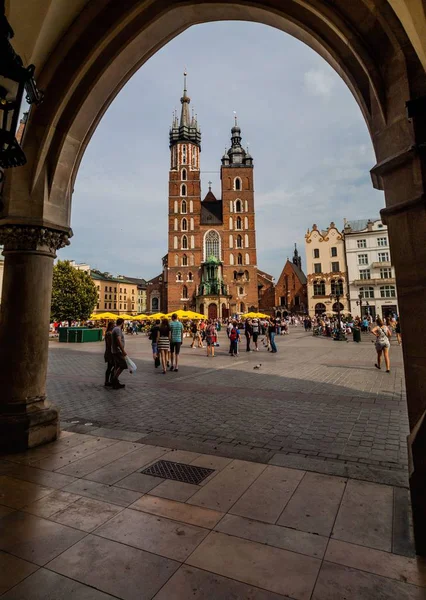 Krakow Poland September 2016 Mary Church Viewed Cloth Hall Market — Stock Photo, Image