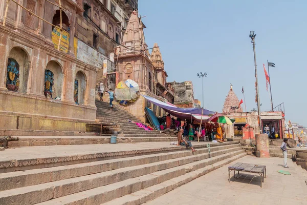 Varanasi India Oktober 2016 Weergave Van Ghats Rivierfront Stappen Leidt — Stockfoto