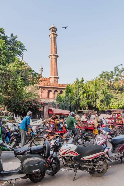 Delhi Indie Października 2016 Roku Meczet Minaret Jama Masjid Centrum — Zdjęcie stockowe