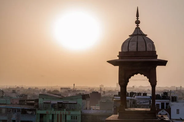 Pôr Sol Sobre Old Delhi Índia — Fotografia de Stock