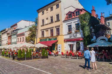 Krakow, Polonya - 4 Eylül 2016: Yahudi Mahallesi (Kazimierz) Krakow, Polonya'nın evleri