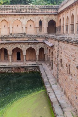 Rajon Ki BAOLI adım de parkta Mehrauli Arkeoloji Delhi, Hindistan