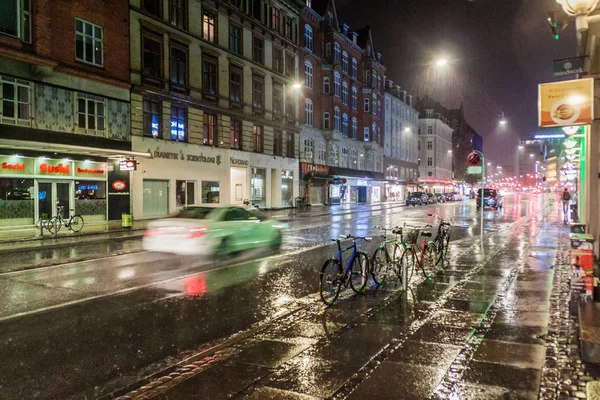 Copenhagen Denmark August 2016 Night Rainy View Vesterbrogade Street Copenhagen — Stock Photo, Image