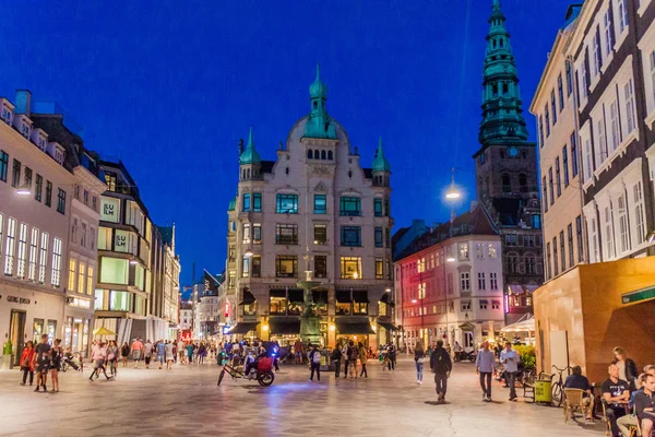 Copenhagen Dinamarca Agosto 2016 Vista Nocturna Plaza Hojbro Plads Copenhague —  Fotos de Stock