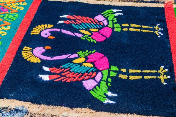 Detail Des Dekorativen Osterteppichs Der Stadt Antigua Guatemala Guatemala — Stockfoto