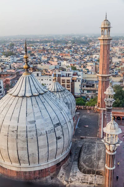 Cúpulas Minaretes Mesquita Jama Masjid Centro Delhi Índia — Fotografia de Stock