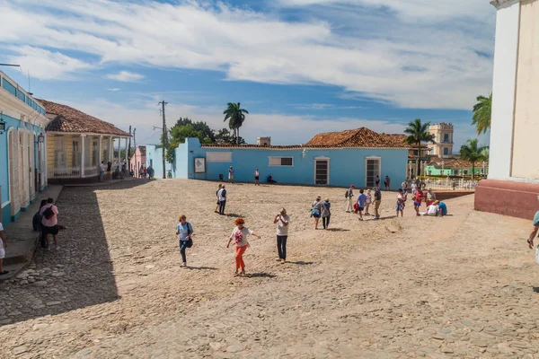 Trinidad Cuba Feb 2016 Toeristen Een Kleine Geplaveide Plein Het — Stockfoto