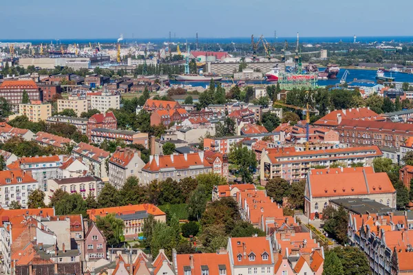 Widok Lotu Ptaka Gdańsk Polska Wieży Kościele Najświętszej Maryi Panny — Zdjęcie stockowe