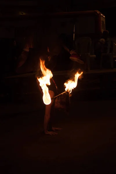 Esteli Nikaragua Kwietnia 2016 Artysta Podczas Fireshow Esteli — Zdjęcie stockowe