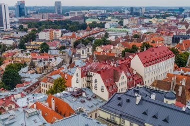 Tallinn, Estonya 'daki eski şehrin havadan görünüşü