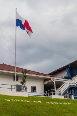 Panamian flag at Gatun Locks, part of Panama Canal clipart