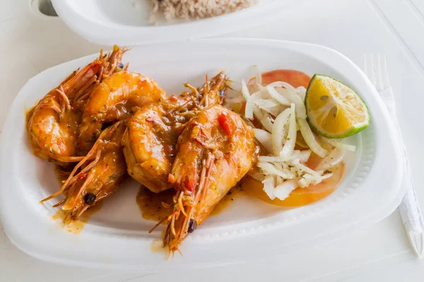 Small plate of prawns at Mercado de Mariscos (Seafood Market) in Panama City